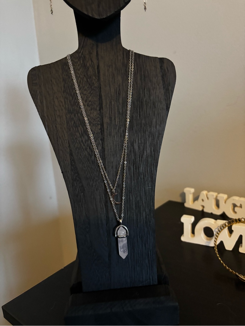 Bundle and Save! Layered Silver Crystal Pendant Necklace - Pale Pink Stone
